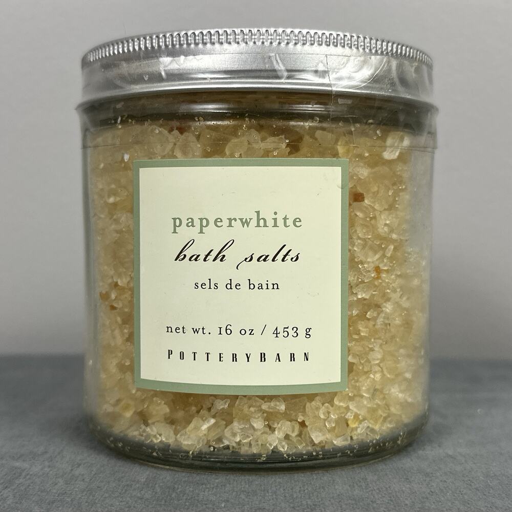 Pottery Barn Paperwhite Bath Salts 16 oz Sealed Retired Scent Glass Jar Rare - Picture 2 of 7